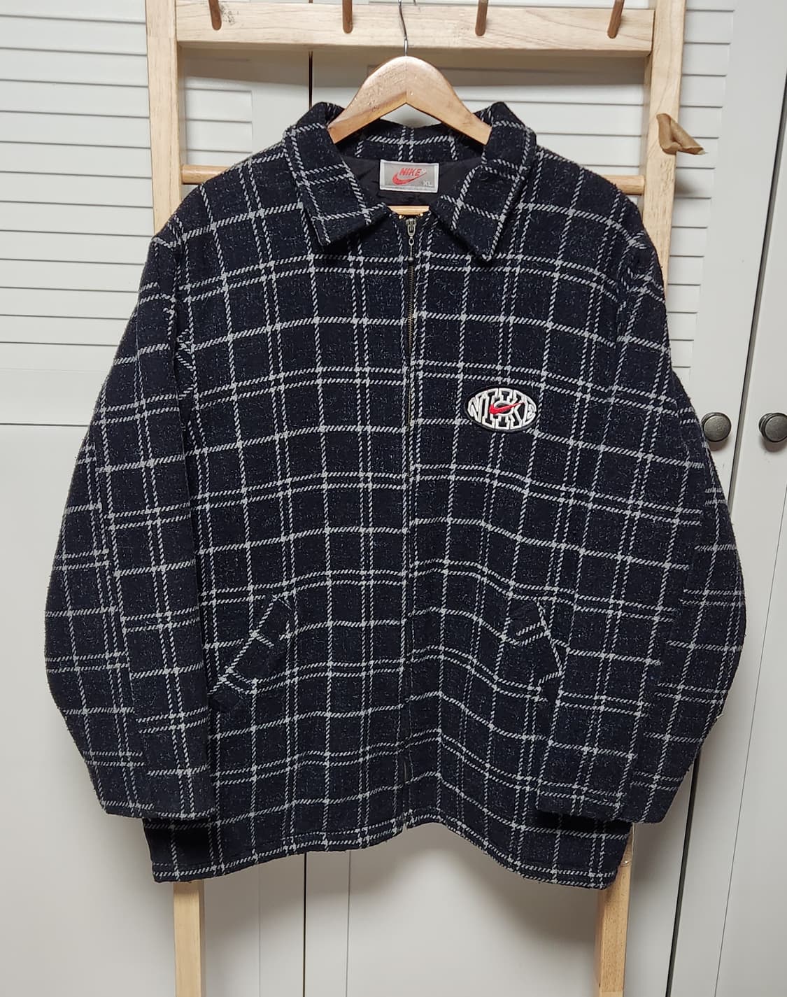 XL 나이키 90S 체크 블랙 모직 점퍼 자켓 상품이미지1