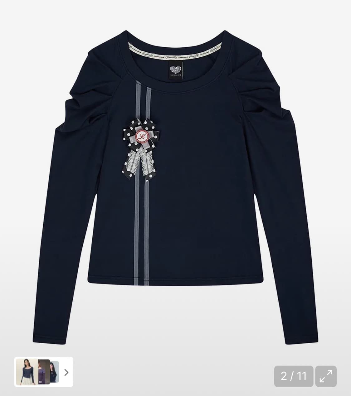 러브이즈트루 로제트 셔링 티셔츠 (네이비) 판매 상품이미지1