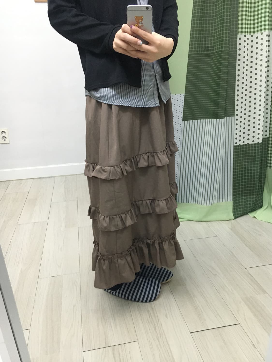 브라운 프릴 캉캉 롱 스커트 상품이미지10