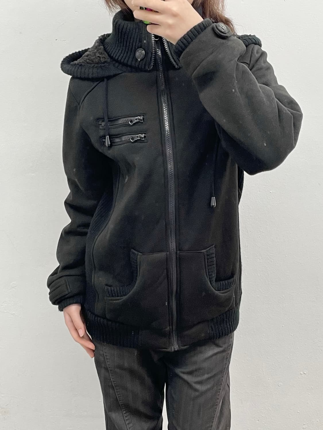 y2k 블랙 니트 펑크 집업 상품이미지4