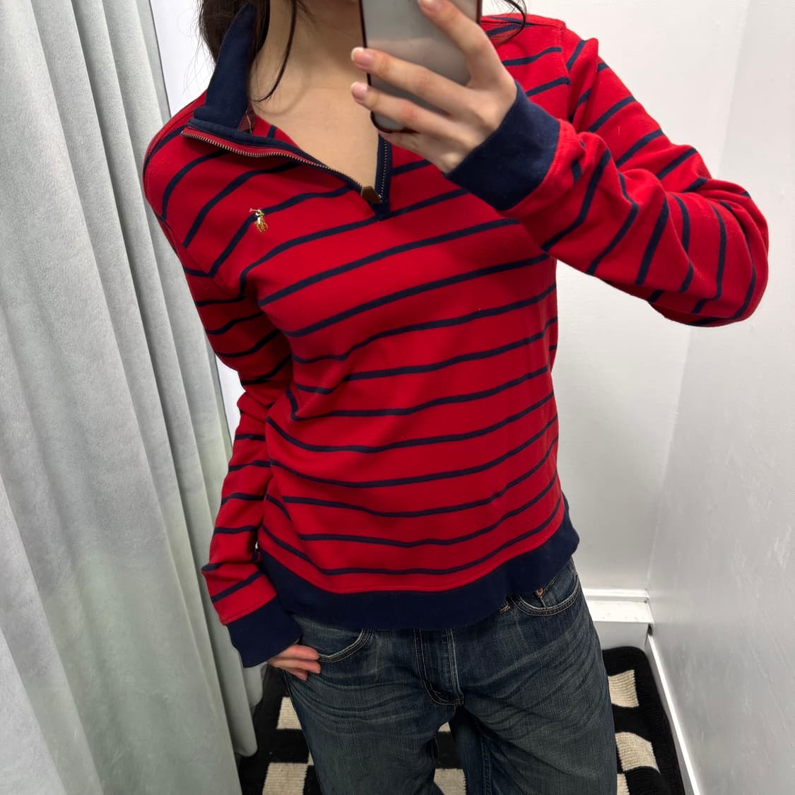 폴로 레드블루 스트라이프 반집업 스웻셔츠 상품이미지2