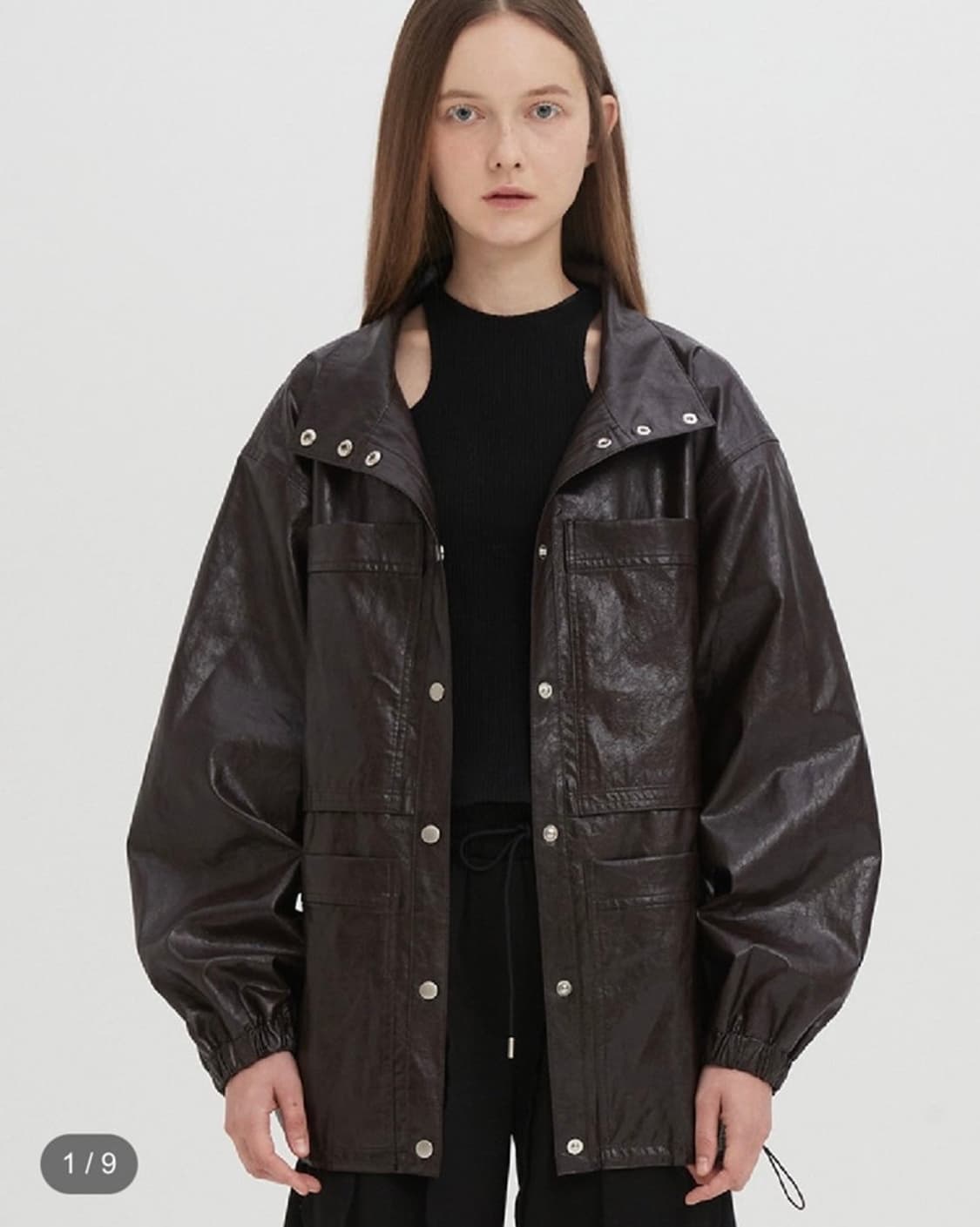 민더리 BIG POCKET LEATHER JUMPER BROWN 상품이미지1