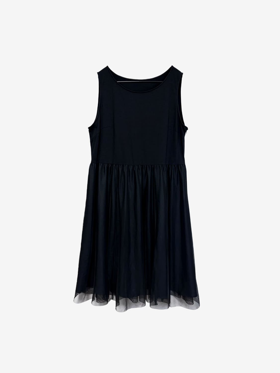 Sleeveless Sheer Layered Dress - Black 상품이미지5