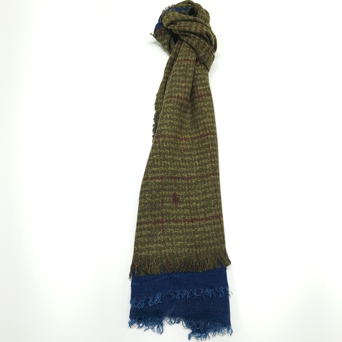 MX297 폴로 랄프로렌 올리브그린 체크 울 린넨 목도리 머플러 상품이미지4