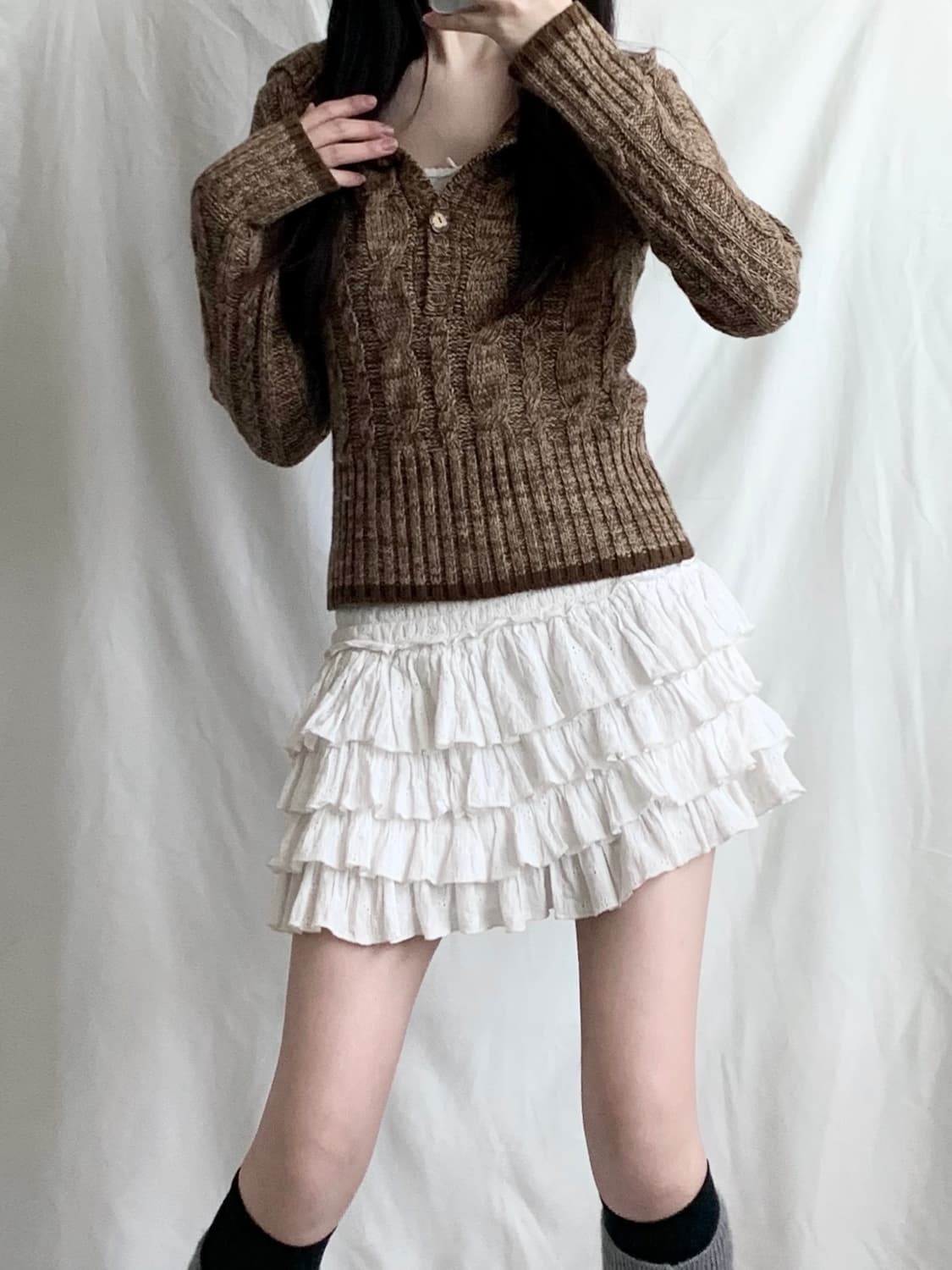 초코라떼 꽈배기 후드 니트 상품이미지1