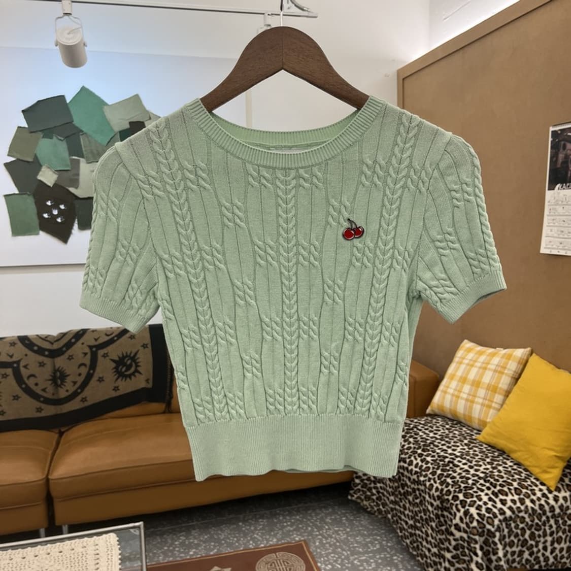 키르시 키치 체리 메로나 민트 반팔 꽈배기 크롭 니트 1 C10160 상품이미지3