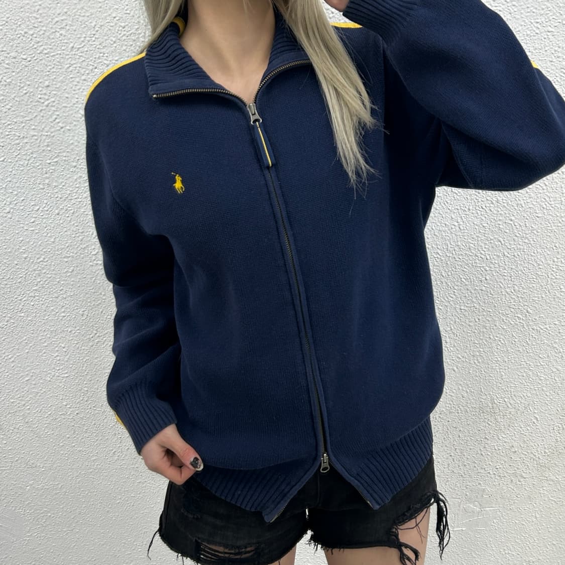 폴로 랄프로렌 옐로우포니 옐로우라인 네이비 투웨이 니트집업 XL 상품이미지2