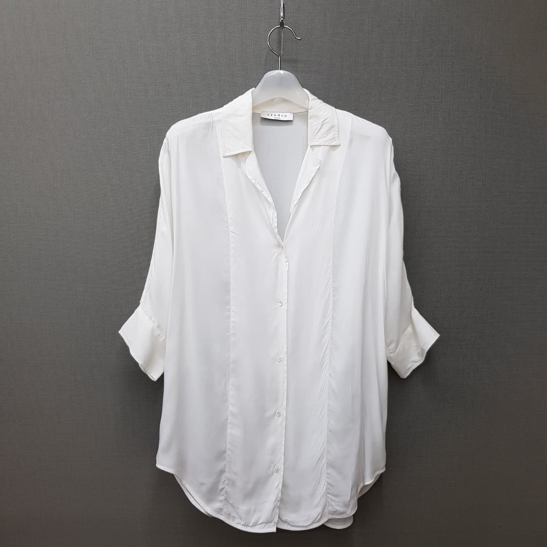 SANDRO 산드로 루즈핏 오픈카라 화이트 블라우스 1사이즈 상품이미지1