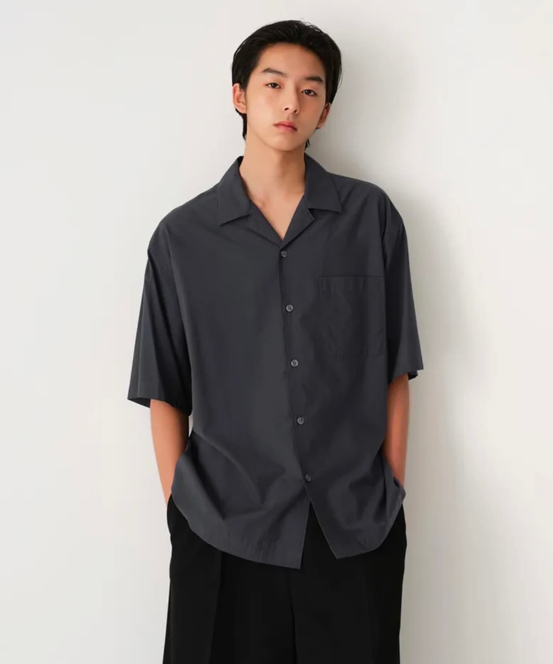 새제품급) 무탠다드 릴렉스드 CR 오픈 칼라 반소매 셔츠 아이언 그레이 상품이미지1