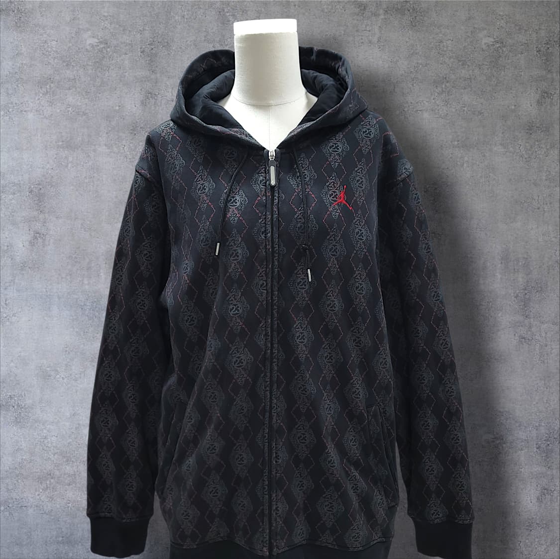 [100/M]  나이키조던 블랙 아가일 패턴 기모 후드집업 상품이미지3