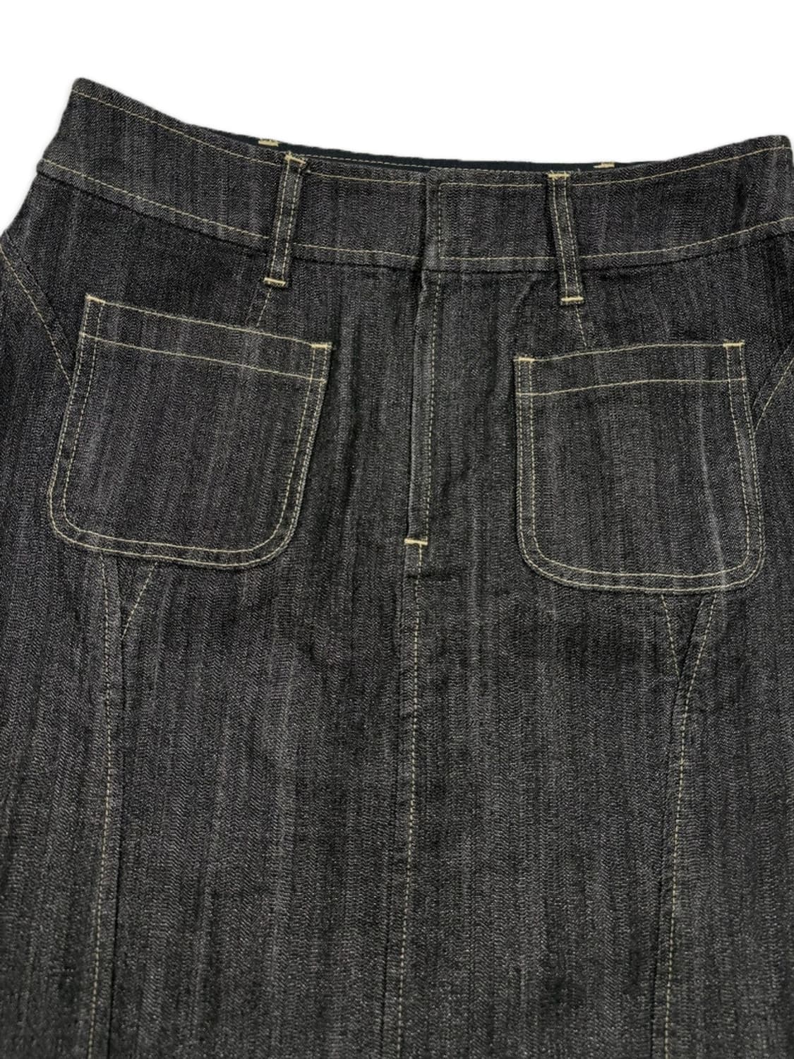 빈티지 CORDIER 블랙 데님 라인 레이스 미디 스커트 상품이미지3