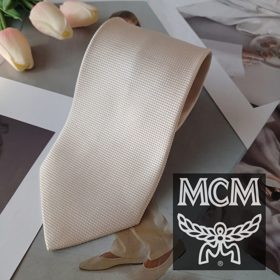 MCM 실크 아이보리 솔리드 텍스처 넥타이 9cm A+등급 A19323
 상품이미지2