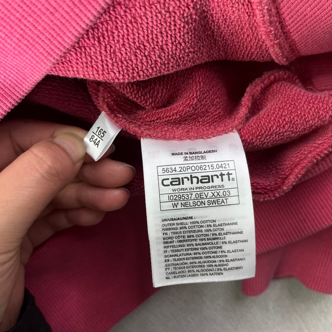 100 칼하트 WIP 피그먼트 핑크 맨투맨 상품이미지5