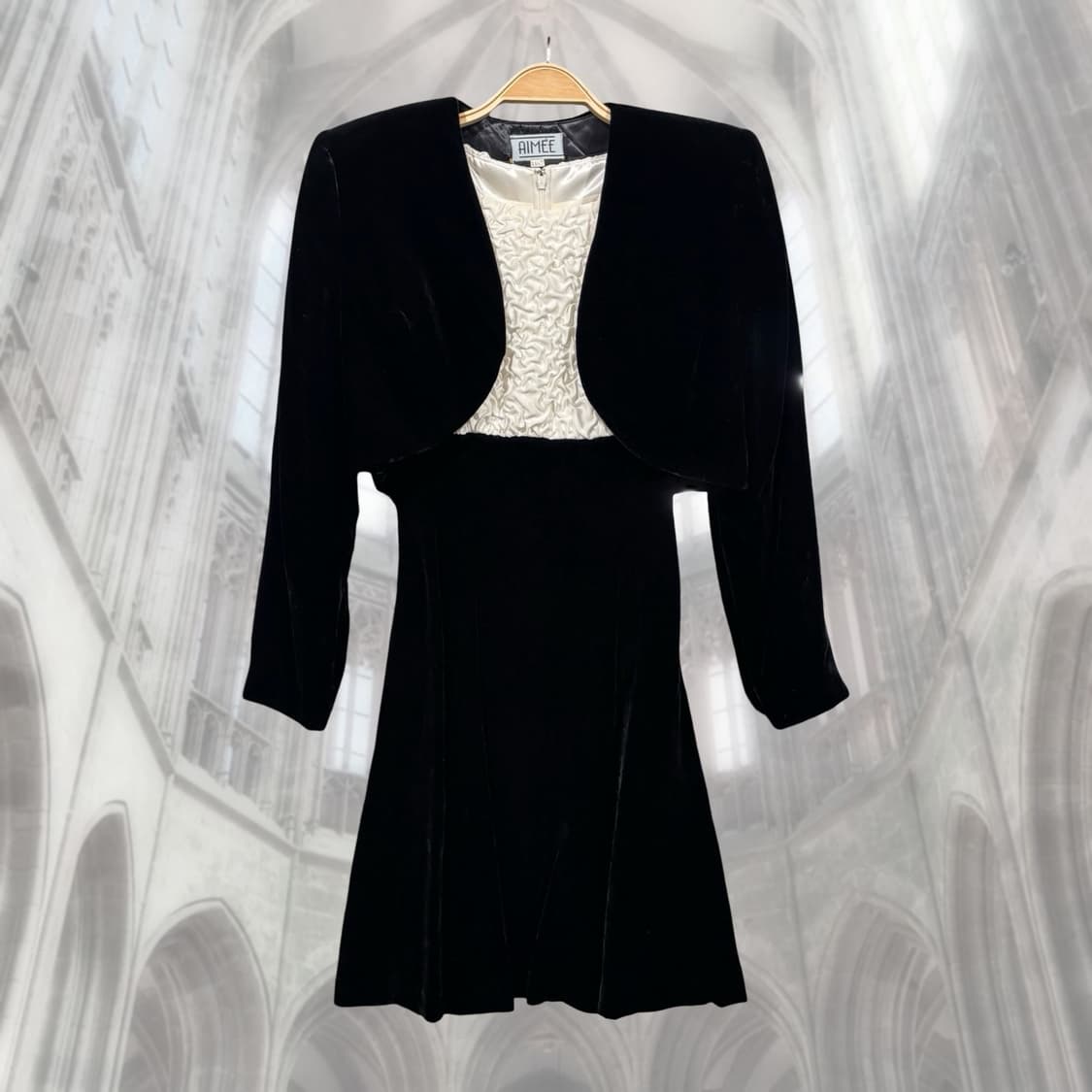 빈티지 로맨틱 블랙 벨벳 볼레로 원피스 셋업 상품이미지2
