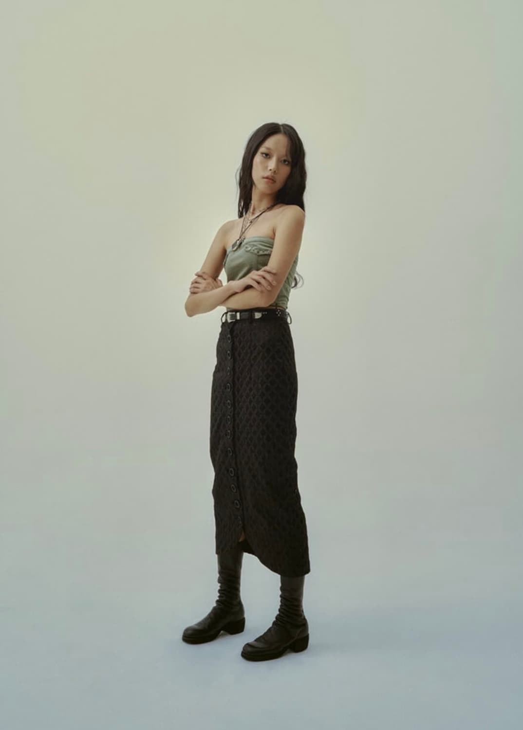 145오피스 미디 버튼 스커트 상품이미지3