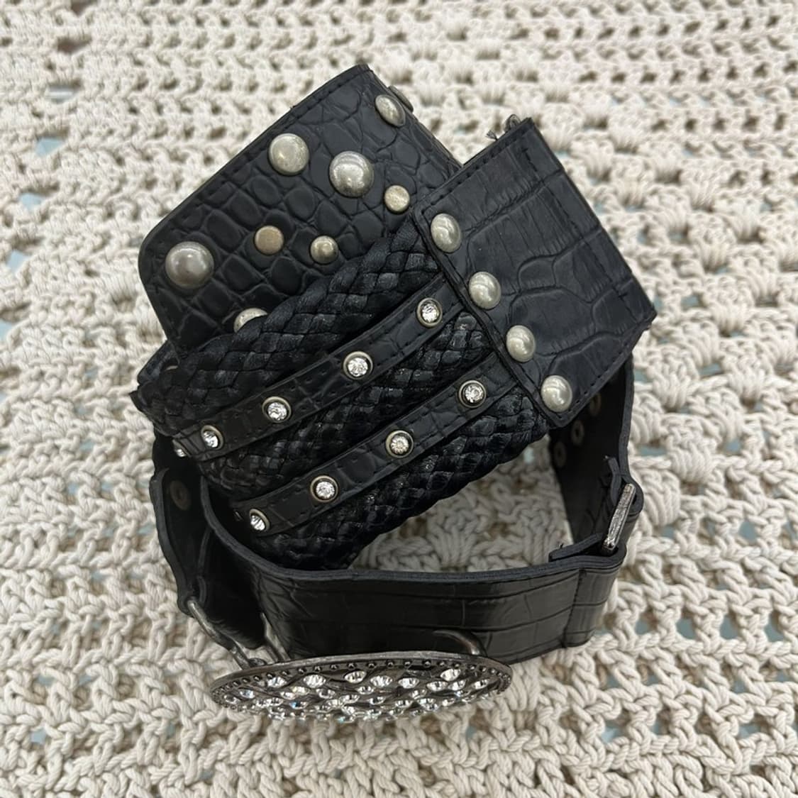 빈티지 스트릿 락펑크 스터드 큐빅 볼드 가죽 벨트 C10328 상품이미지4