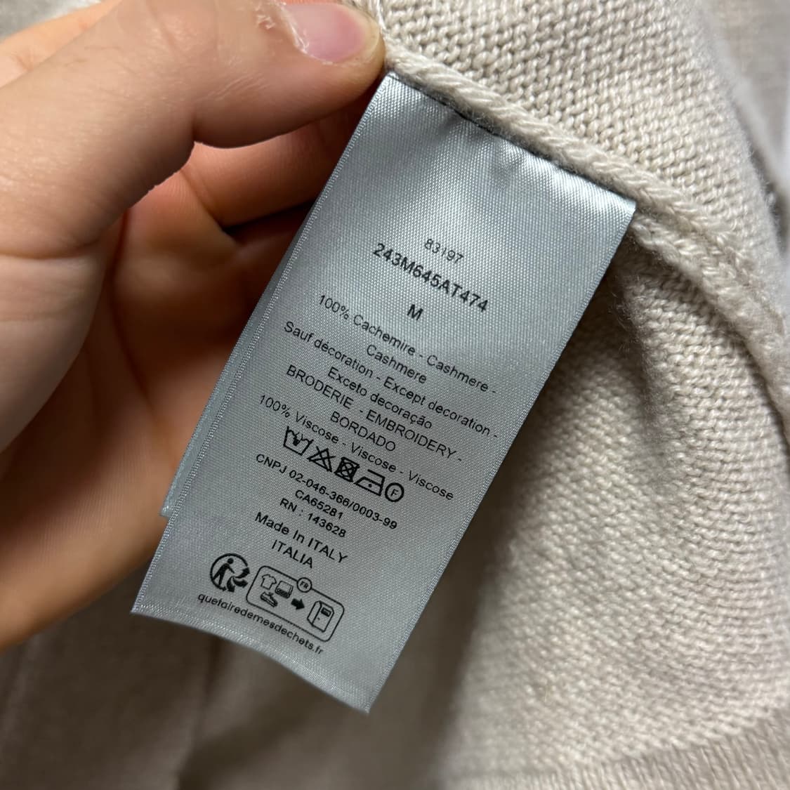 [S+급/M] 디올 크리스찬 꾸뛰르 캐시미어 니트 베이지 상품이미지5