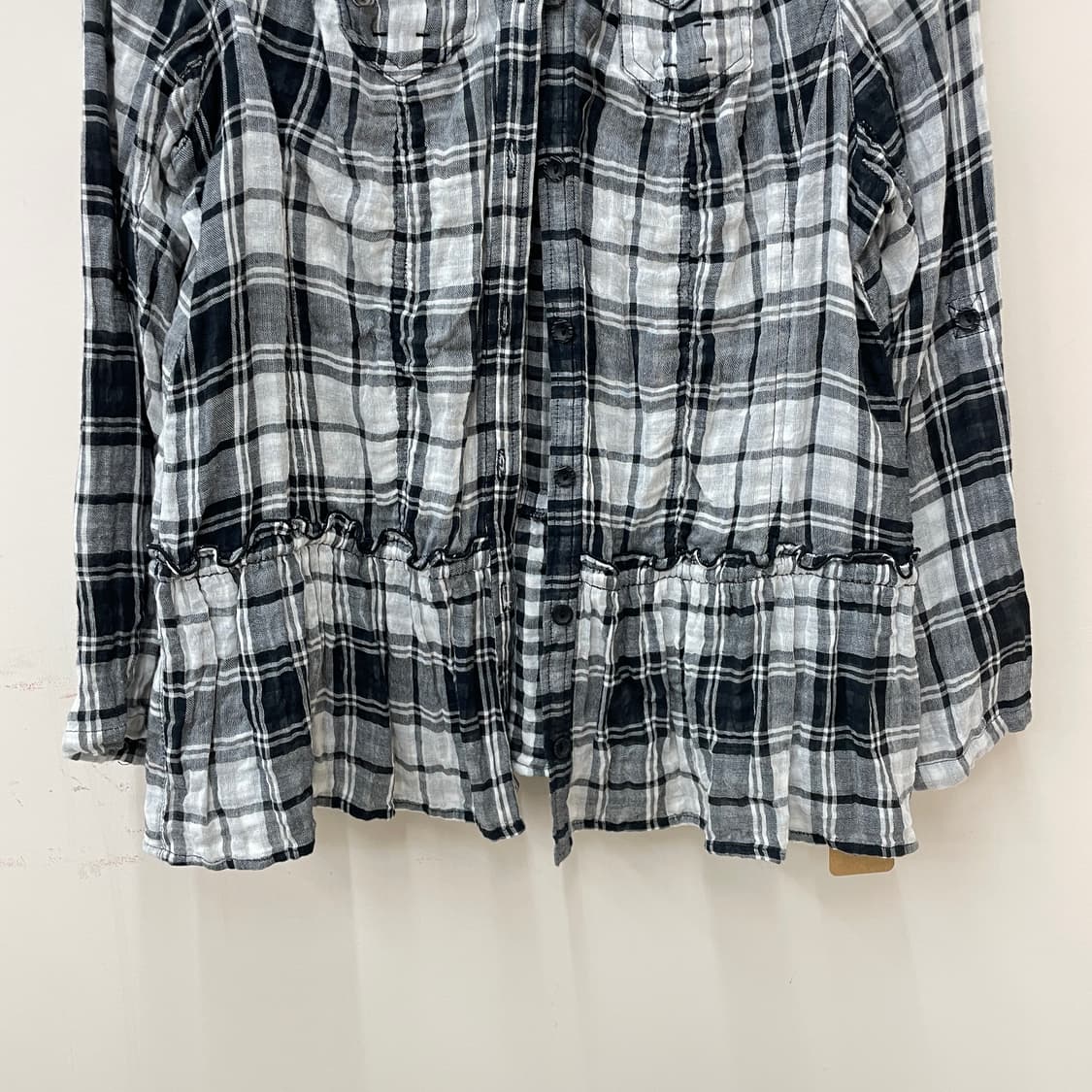 체크 패턴 허리 스트링 롱 셔츠 상품이미지4