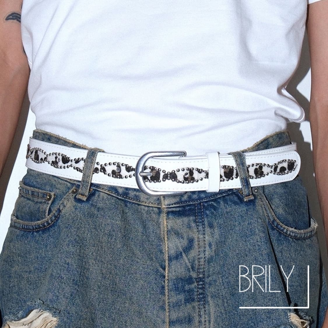 [Unisex] KING 호피 레오파드 송치털 스터드 가죽 벨트 상품이미지10