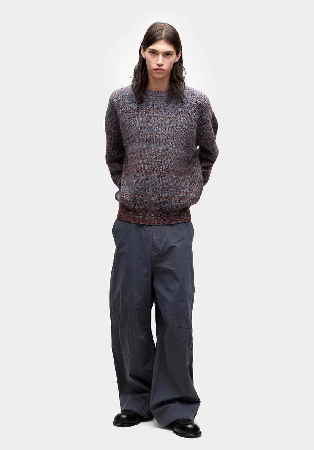 쿠어 coor 캐시팝 트위드 크루넥 니트 (번트브라운블루) 상품이미지2