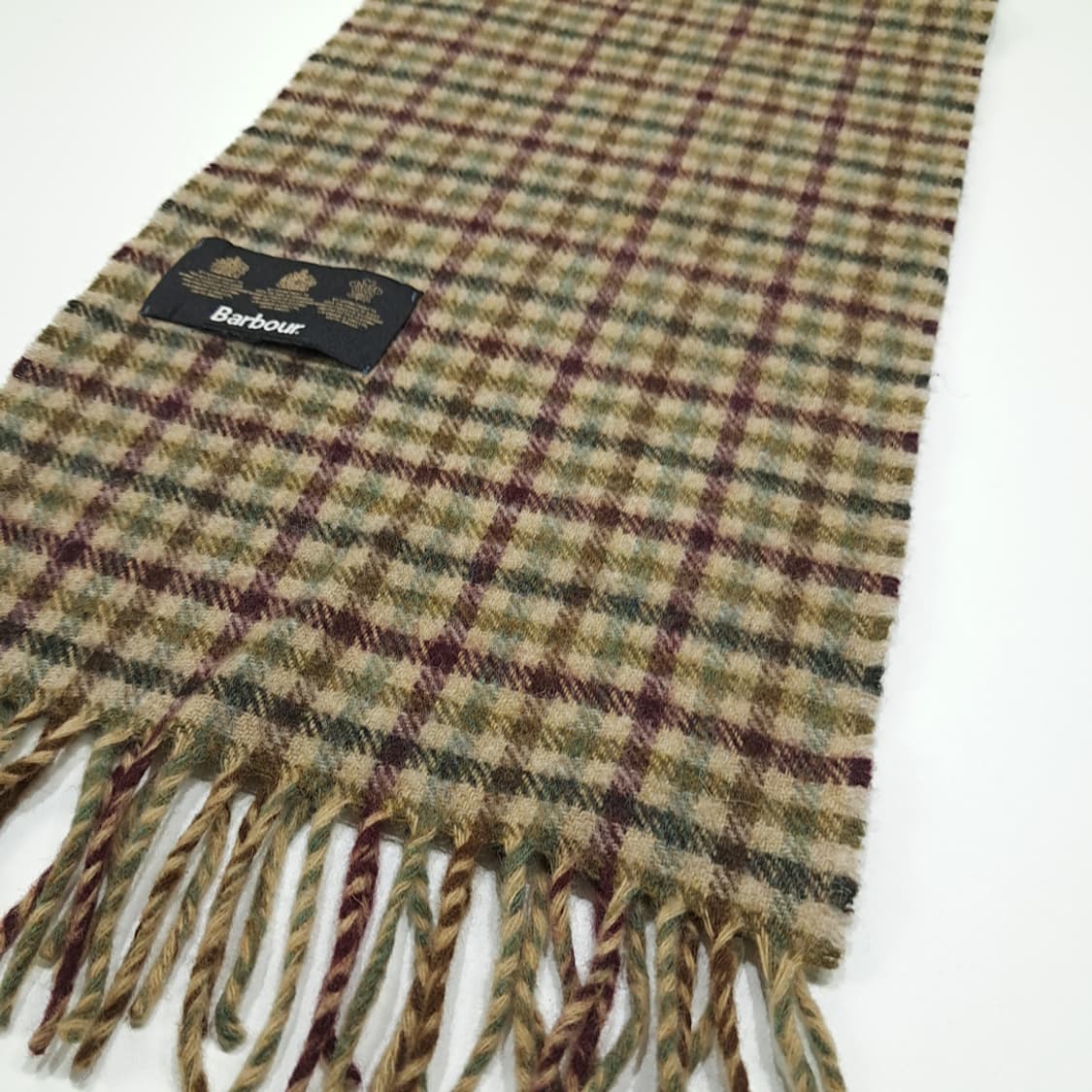 MX489 바버 90s 울 타탄체크 올리브 머플러 목도리 상품이미지3