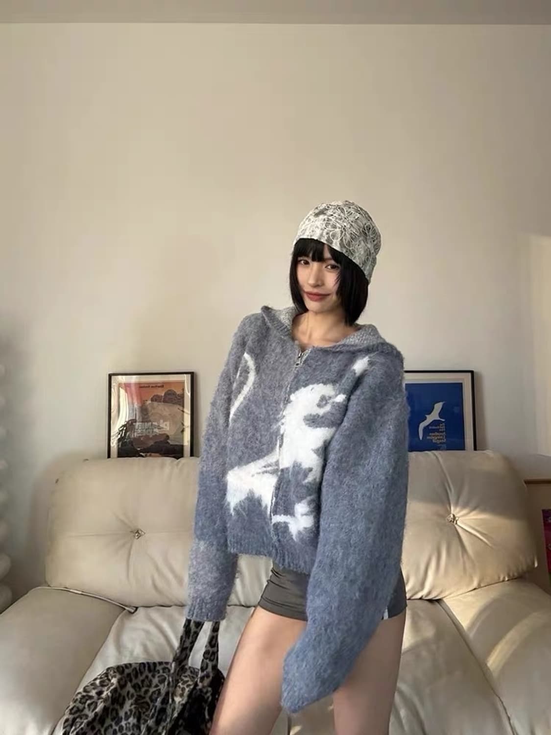 LUUUCAM Faux Mink Jacquard Dual-Zip Hood 상품이미지6
