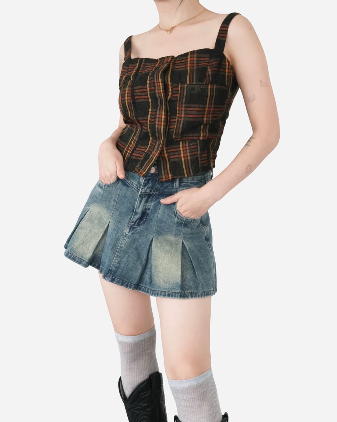 CELINE Paris Checkered Remake Strap Top 상품이미지4