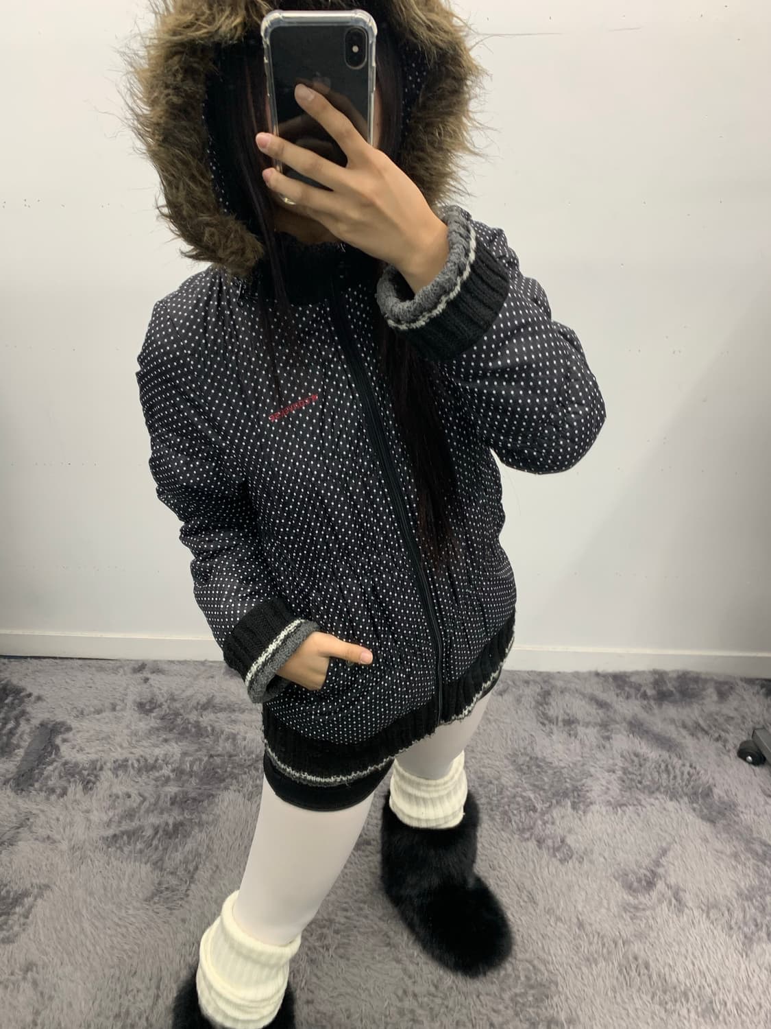 컨버스 퍼후드 도트 패딩 상품이미지2