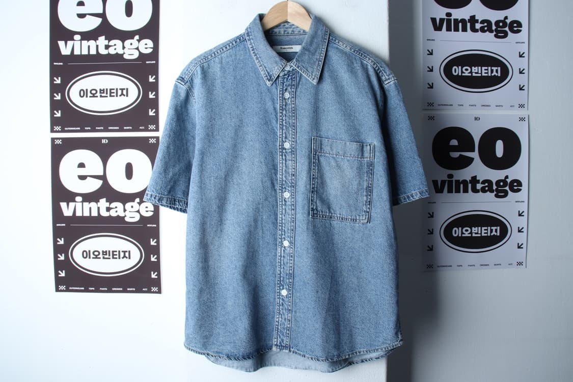 (L-XL) 에잇세컨즈 반팔 카라 티셔츠 셔츠 남방 데님 청-H32749 상품이미지2