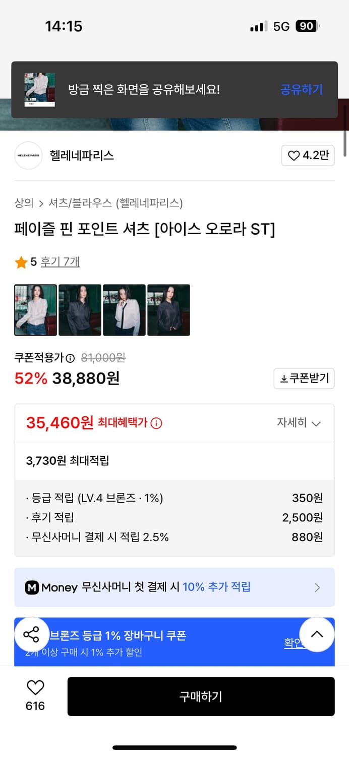 헬레네파리스 페이즐 핀 포인트 셔츠 [아이스 오로라 ST] 상품이미지2