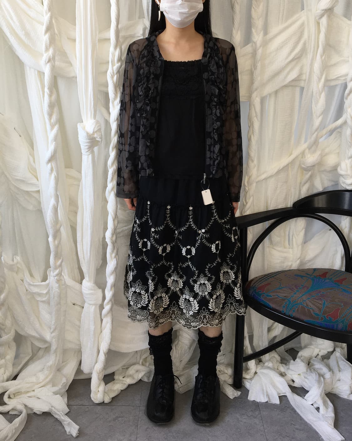 Dot pattern mixed frill hood mesh zip up 상품이미지9