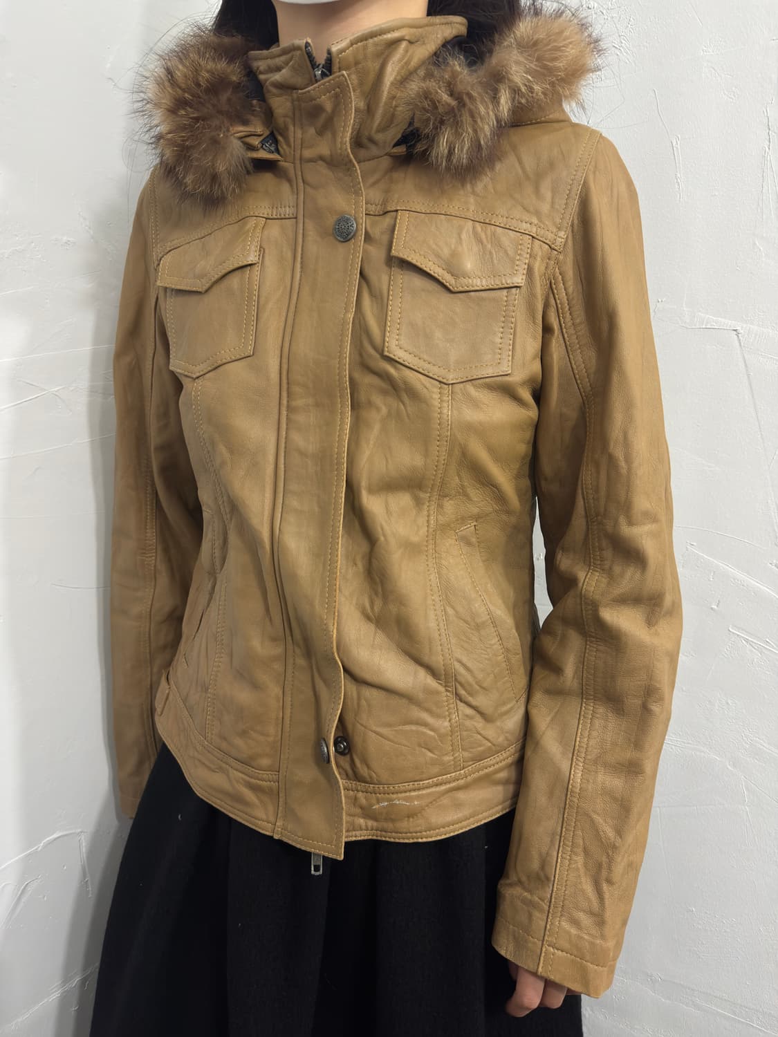 leather fur hood slim twoway jacket 상품이미지1