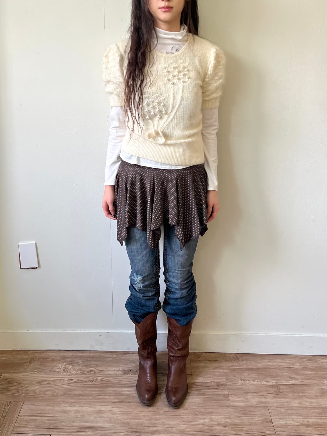 LA 브라운 도트 밴딩 스커트 상품이미지8