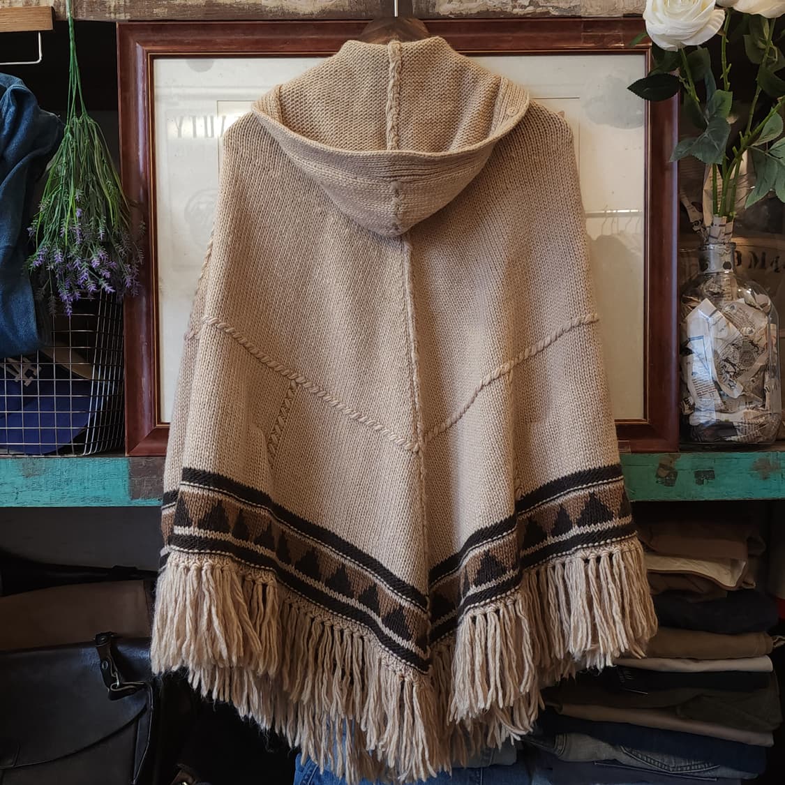 폴로 랄프로렌 인디언 울 후드 판쵸 케이프 코트 S 상품이미지3