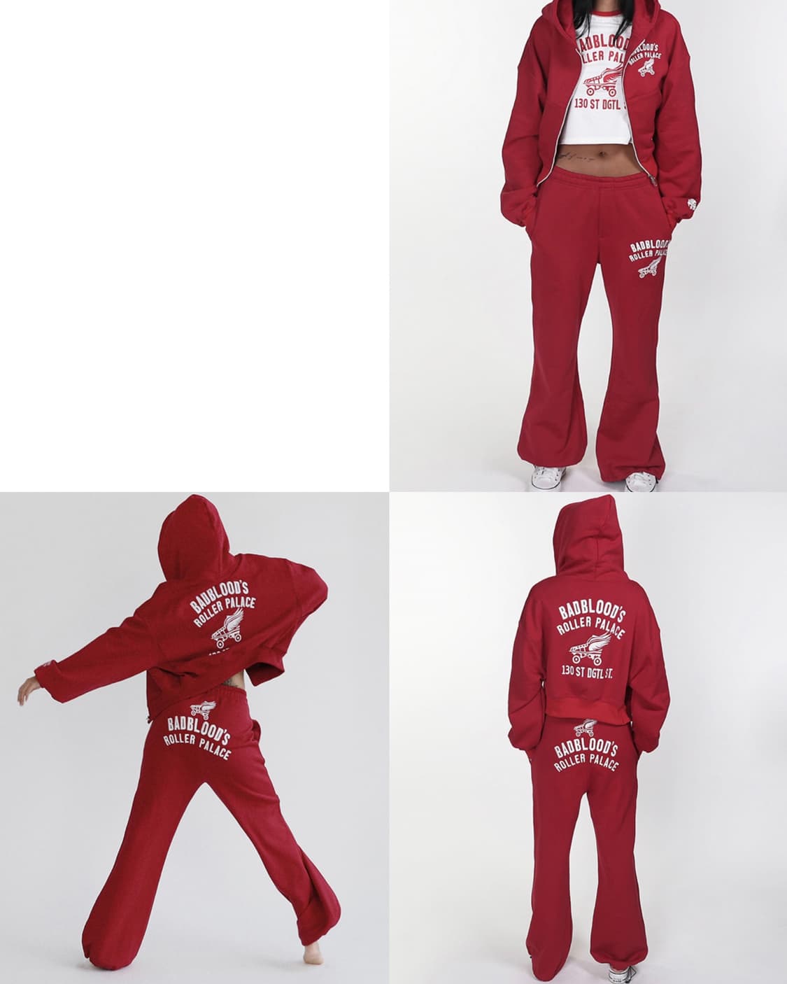 배드블러드 롤러 팰리스 크롭 후드집업 스트링 바지 셋업 세트 레드 S 상품이미지2