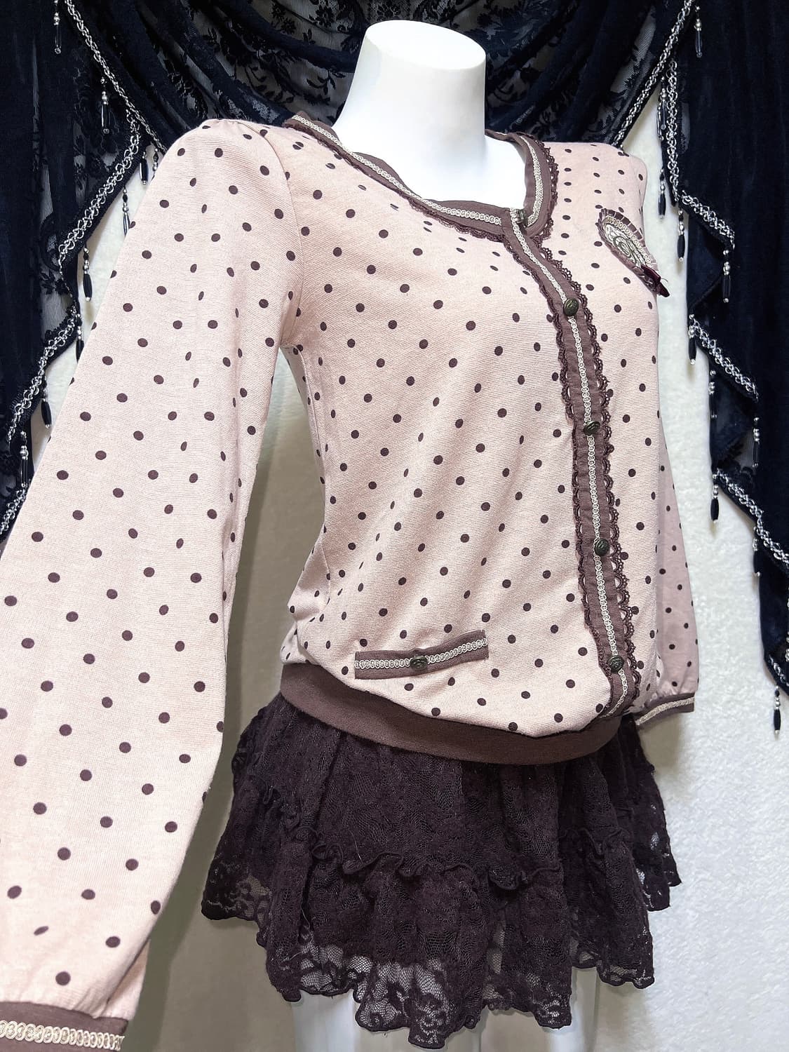 엑시즈팜 딸기초코 도트 땡땡이 블라우스 로걀탑 라떼갸루 러블리 핀터 상품이미지4