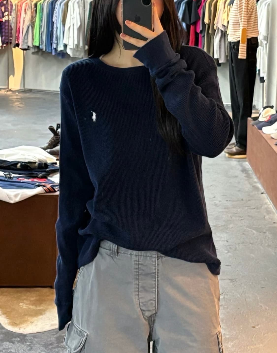폴로랄프로렌 네이비 와플 니트 롱슬리브 상품이미지1