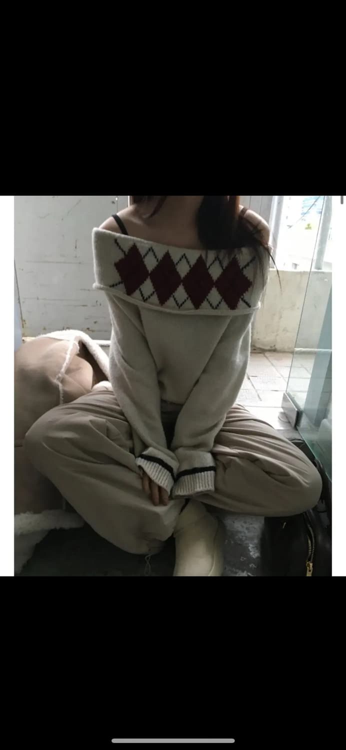 브리드 다이아 오프 니트 - 아이보리 상품이미지1