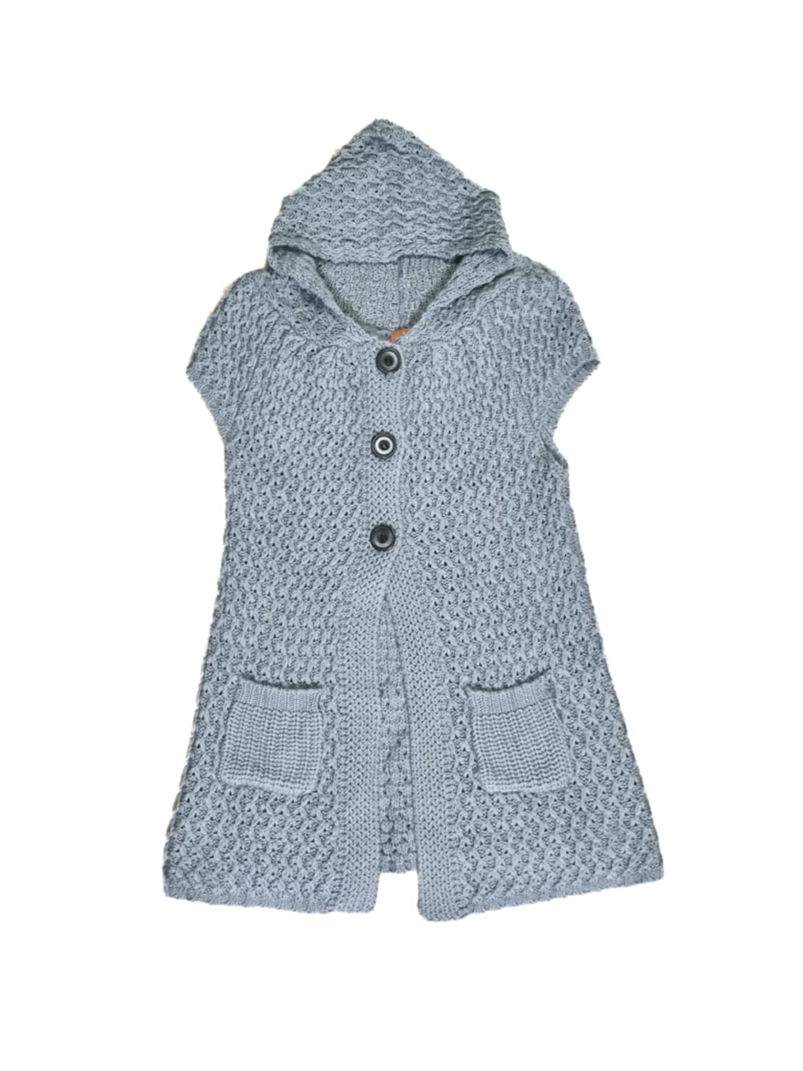 빈티지 그레이 후드 니트 쓰리버튼 포켓 반팔 가디건 모리걸하구미니혼진 상품이미지1