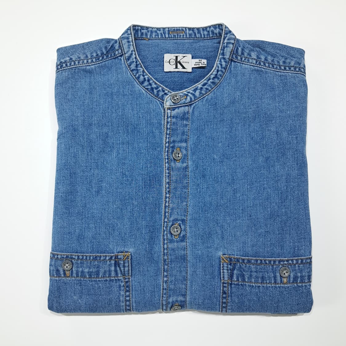 CL891 M 캘빈클라인 90s 홍콩판 차이나칼라 데님 셔츠 남방 상품이미지8