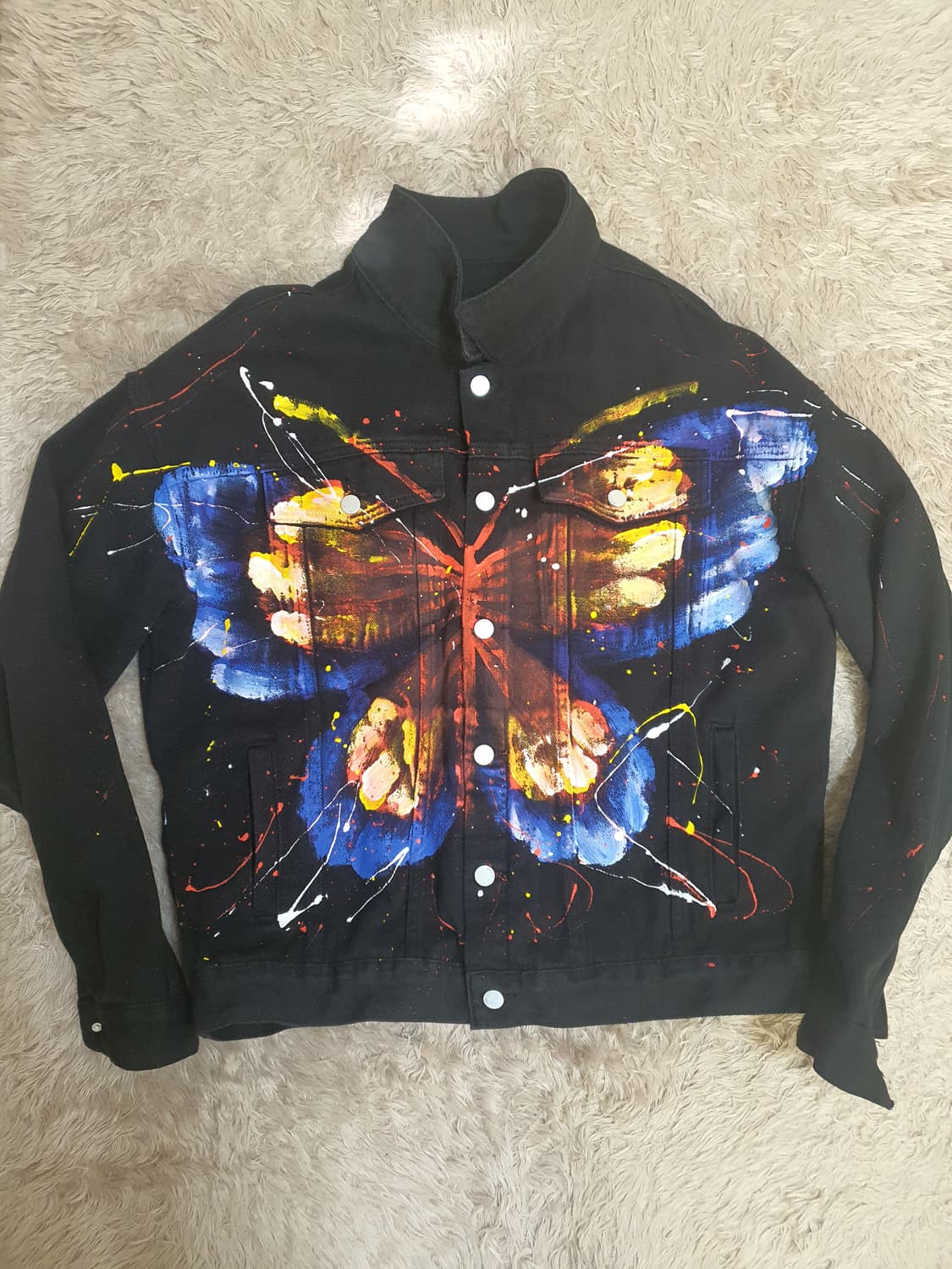 블랙 페인팅 청 데님 자켓 사이즈 100~105 상품이미지1