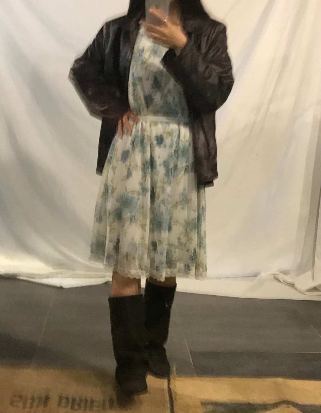 flower pattern leather jacket  상품이미지5