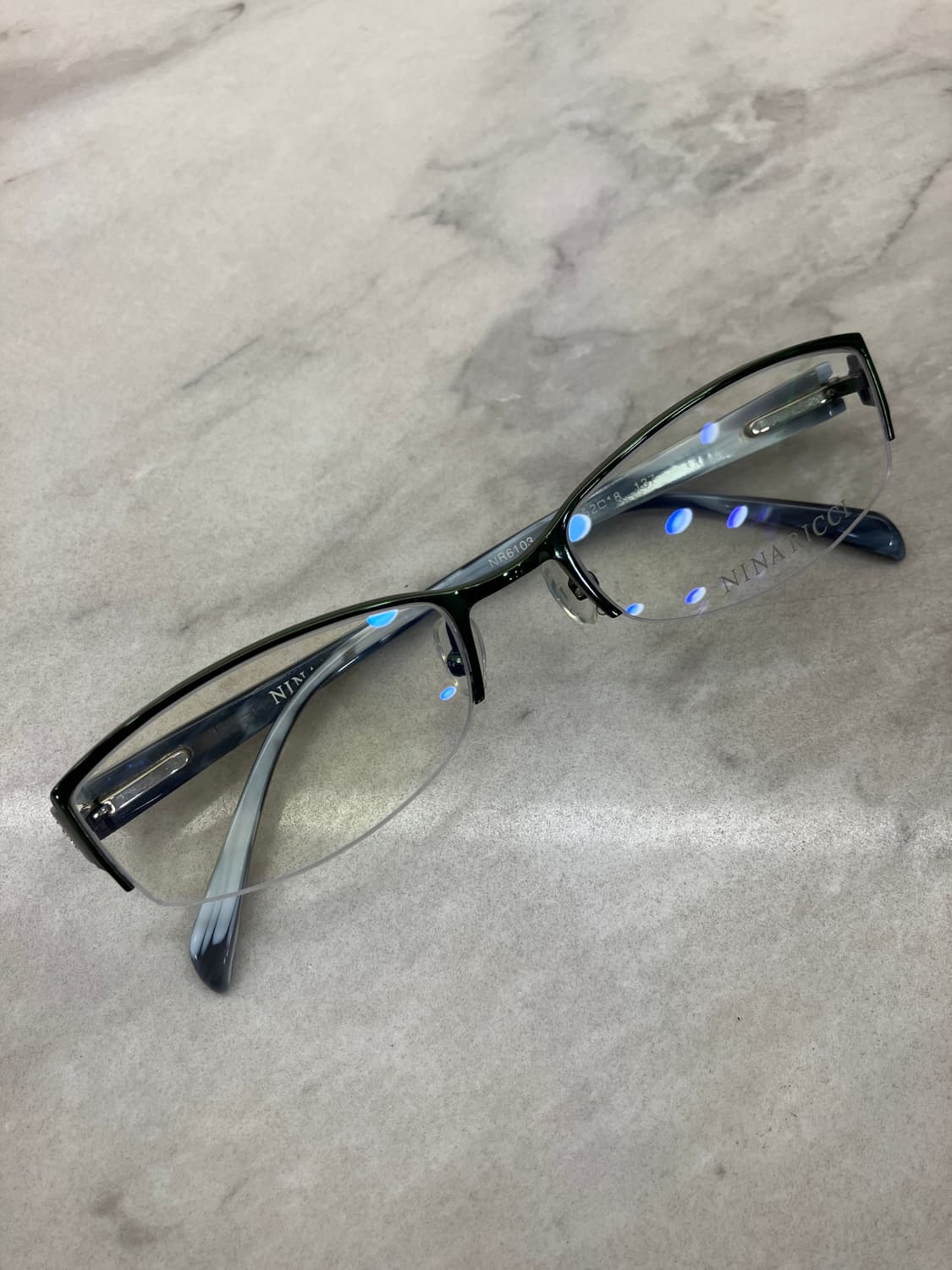 B44 니나리치 NINA RICCI 유광 딥그린 반무테 큐빅 메탈테 안경 상품이미지1