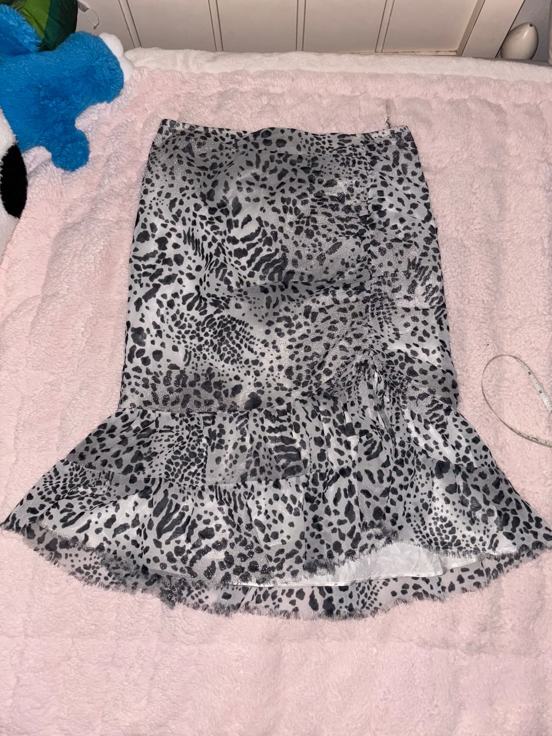 일본 빈티지 패턴 미디 스커트 셔링 지브라 레오파드 h라인 프릴 상품이미지1