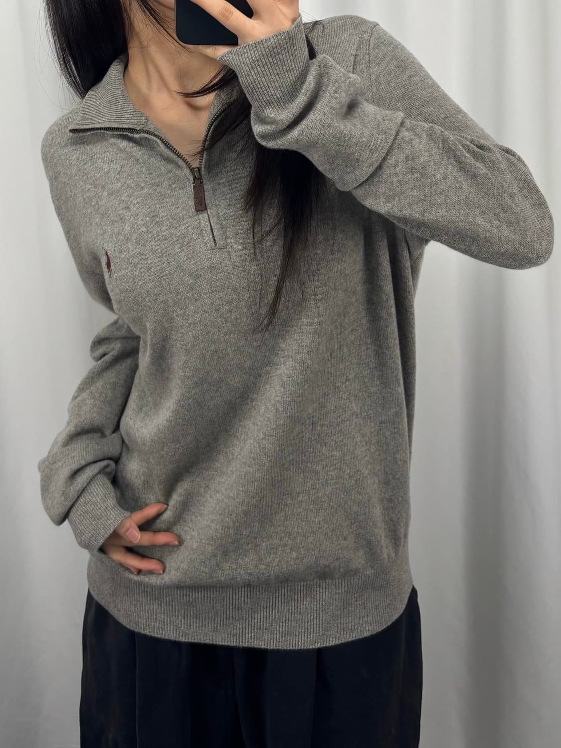 폴로 메리노울 그레이 하프집업 니트 상품이미지3