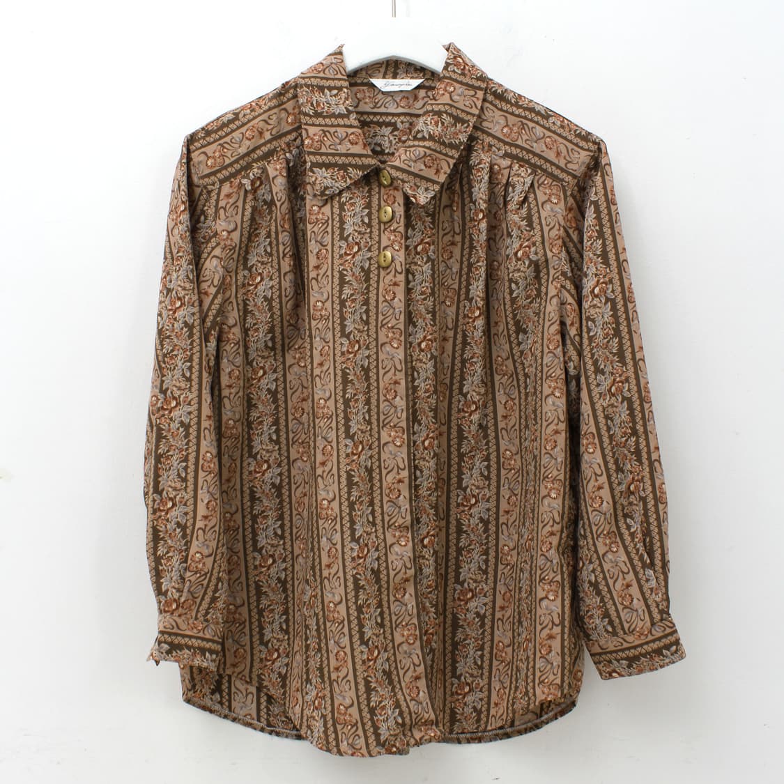 일본 빈티지 플라워 패턴 브라운 블라우스 상품이미지1