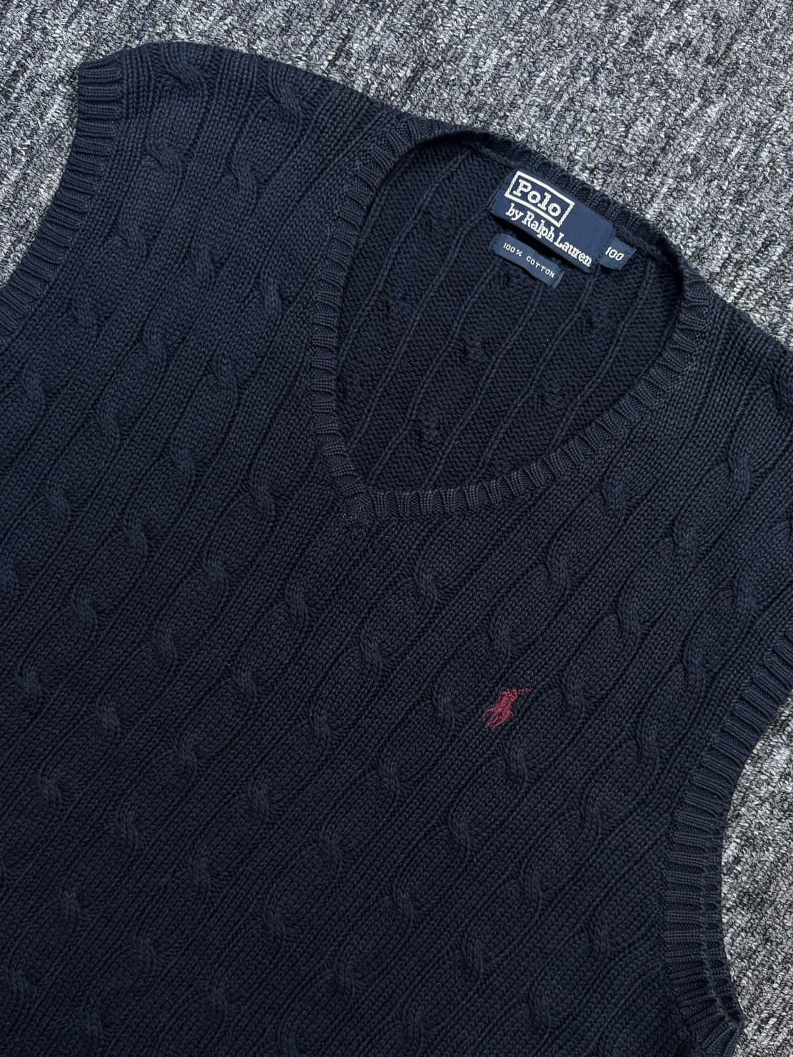 폴로 네이비 꽈배기 니트 베스트 상품이미지5