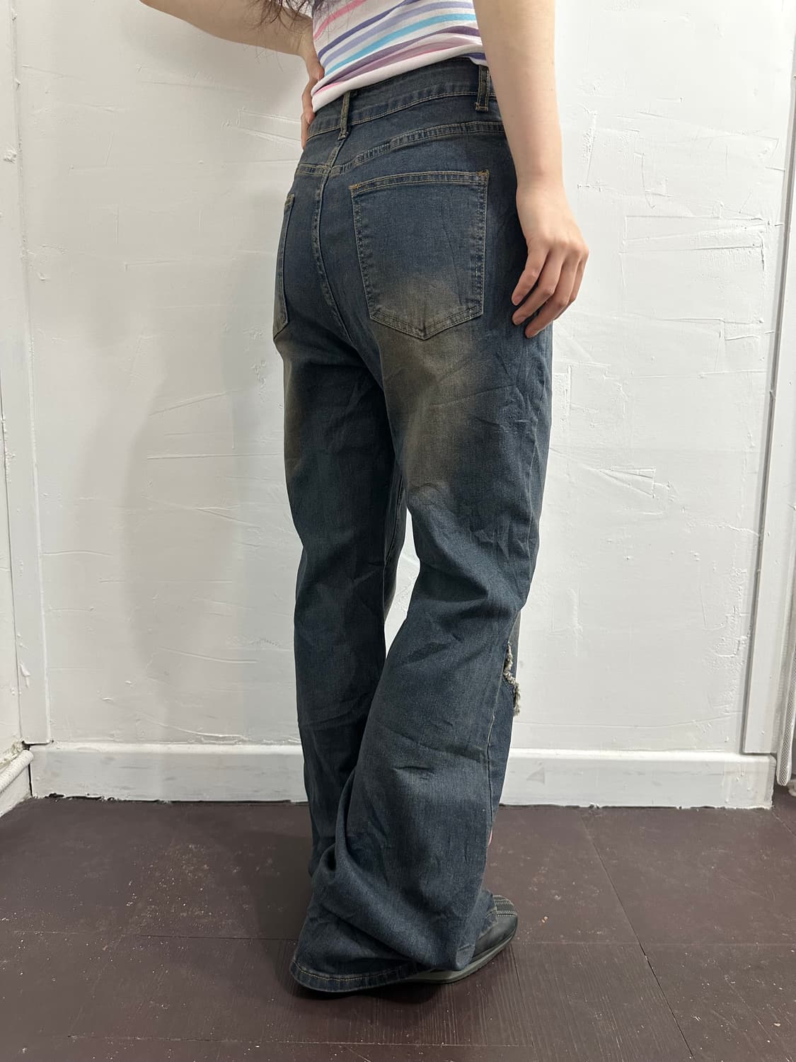 romwe eyelet detail denim pants 상품이미지3