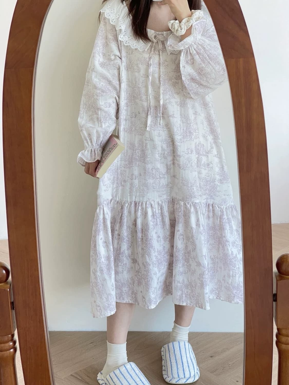 누아젤 프렌치 명화 패턴 파다마 원피스-핑크 라벤더 상품이미지5