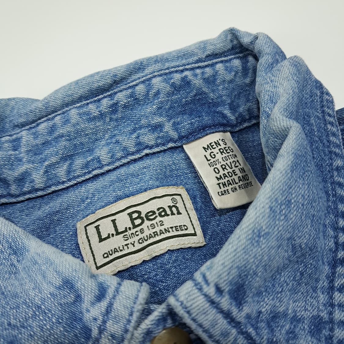 CL338 2XL 엘엘빈 90s 코튼 버튼다운 라이트블루 데님셔츠 남방 상품이미지3